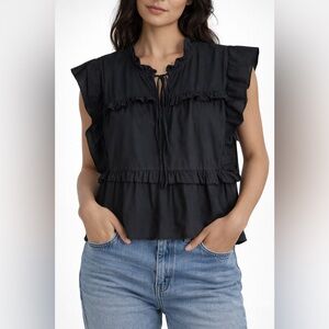 PINCH Black Ruffle Tiered Cropped Blouse Size S Romantic Date Night Chic